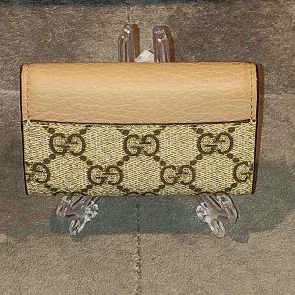 GUCCI GG MARMONT BI-COLOR KEYCASE BLUSH LEATHER & BEIGE MONOGRAM SUPREME CANVAS - Picture 11 of 14